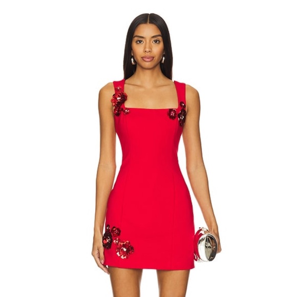 elliatt emma red 3d floral sequin rosette embellished mini dress